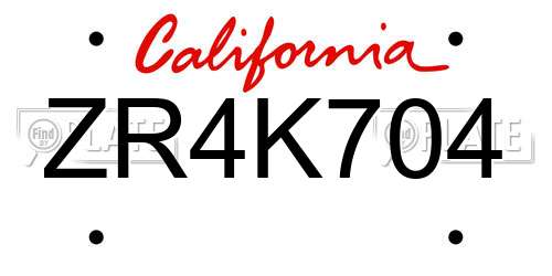 ZR4K704 California License Plate
