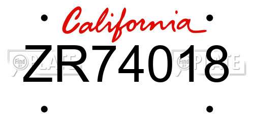 ZR74018 California License Plate