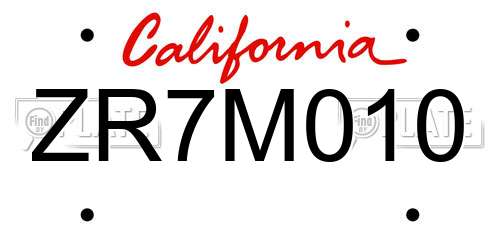 ZR7M010 California License Plate