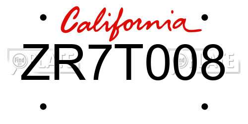 ZR7T008 California License Plate