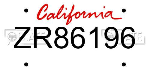 ZR86196 California License Plate