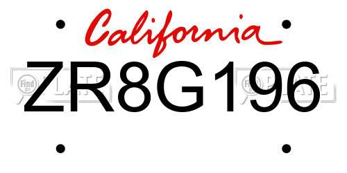 ZR8G196 California License Plate
