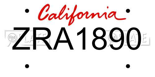 ZRA1890 California License Plate