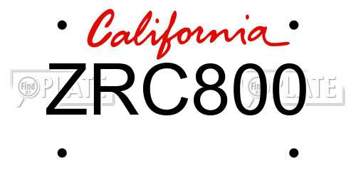 ZRC800 California License Plate