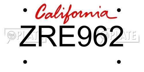 ZRE962 California License Plate
