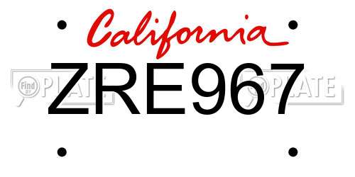 ZRE967 California License Plate