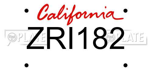 ZRI182 California License Plate