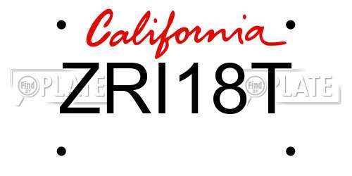 ZRI18T California License Plate