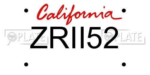 ZRII52 California License Plate