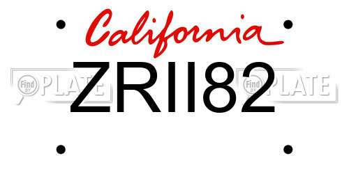 ZRII82 California License Plate