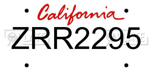 ZRR2295 California License Plate