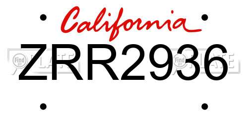 ZRR2936 California License Plate