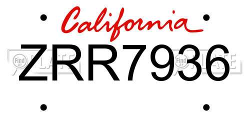 ZRR7936 California License Plate