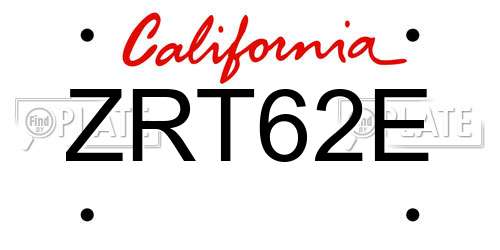 ZRT62E California License Plate