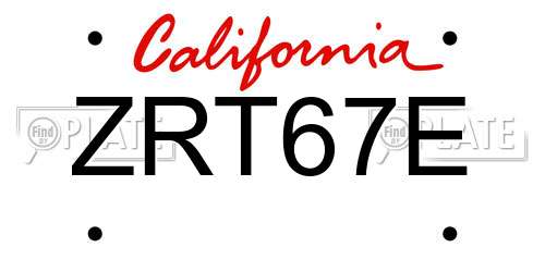 ZRT67E California License Plate
