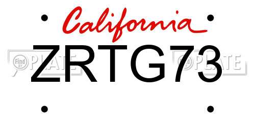 ZRTG73 California License Plate