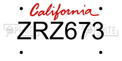 ZRZ673 California License Plate