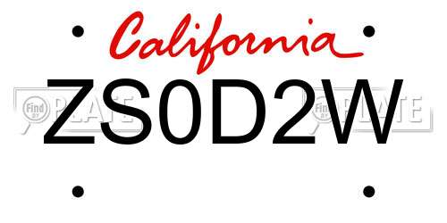 ZS0D2W California License Plate