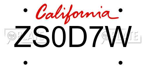 ZS0D7W California License Plate