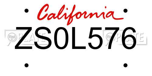 ZS0L576 California License Plate