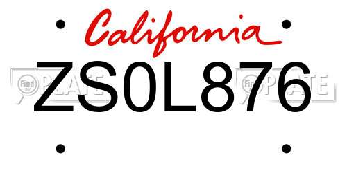 ZS0L876 California License Plate