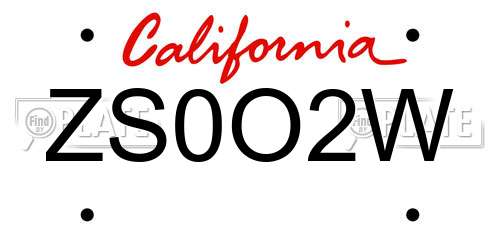 ZS0O2W California License Plate