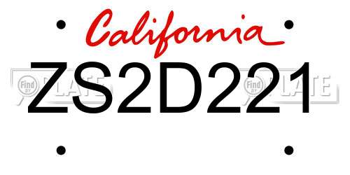 ZS2D221 California License Plate