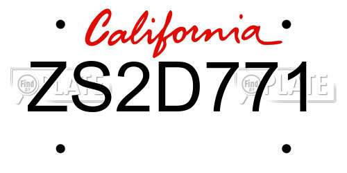 ZS2D771 California License Plate