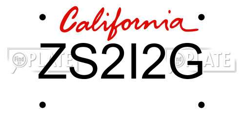 ZS2I2G California License Plate