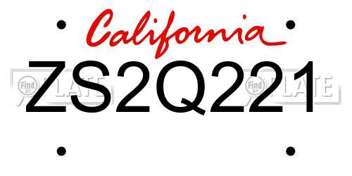 ZS2Q221 California License Plate