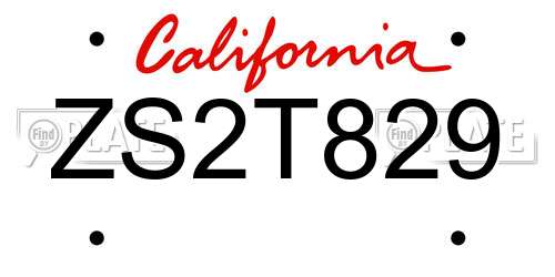 ZS2T829 California License Plate
