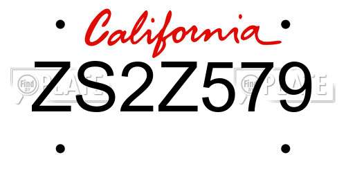ZS2Z579 California License Plate