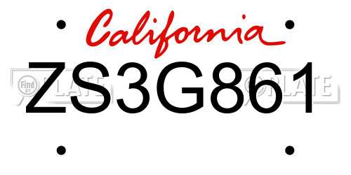 ZS3G861 California License Plate