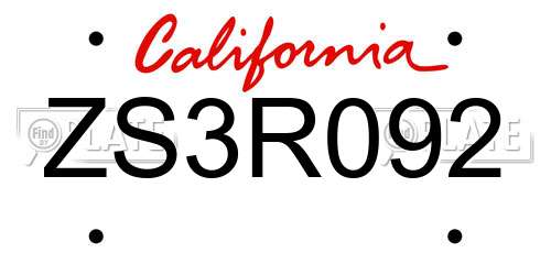 ZS3R092 California License Plate