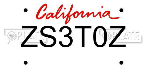 ZS3T0Z California License Plate