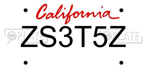 ZS3T5Z California License Plate