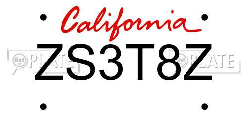ZS3T8Z California License Plate