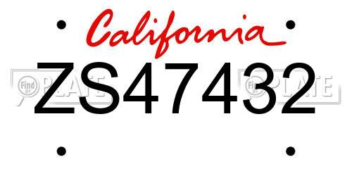 ZS47432 California License Plate