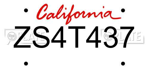 ZS4T437 California License Plate