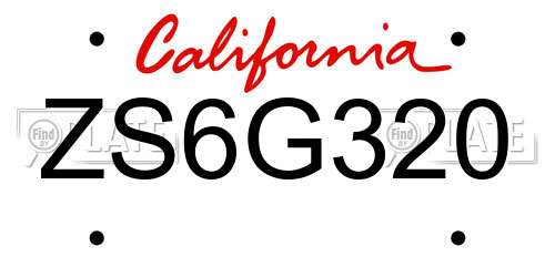 ZS6G320 California License Plate