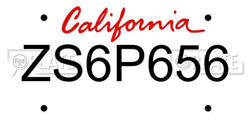 ZS6P656 California License Plate