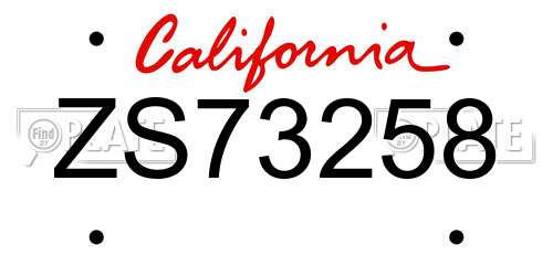 ZS73258 California License Plate