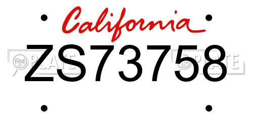 ZS73758 California License Plate