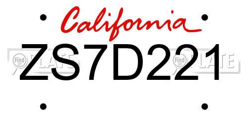 ZS7D221 California License Plate