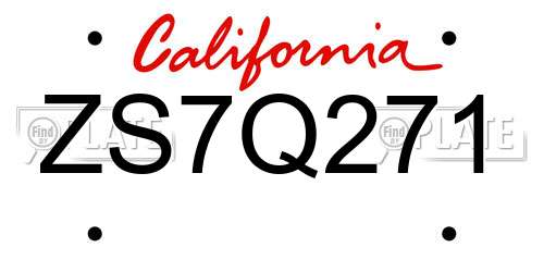 ZS7Q271 California License Plate