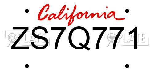 ZS7Q771 California License Plate