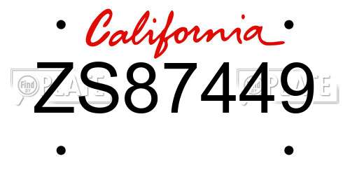 ZS87449 California License Plate