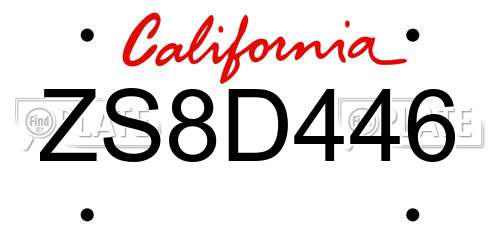 ZS8D446 California License Plate