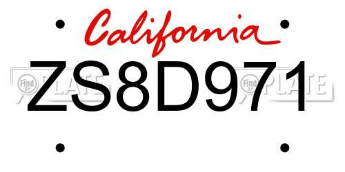 ZS8D971 California License Plate