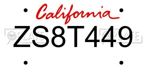 ZS8T449 California License Plate